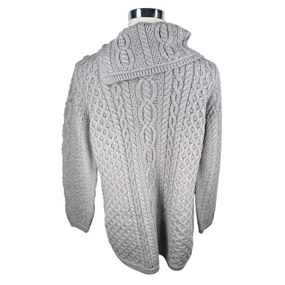 Aran Crafts Fisherman Sweater Women XL Gray Wool Button Crossover Collar New - Picture 5 of 9